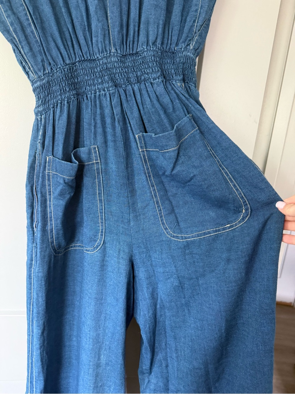 Anthropologie 100% Cotton Wide Leg Jumpsuit - XS in Dark Denim - Picture 10 of 16